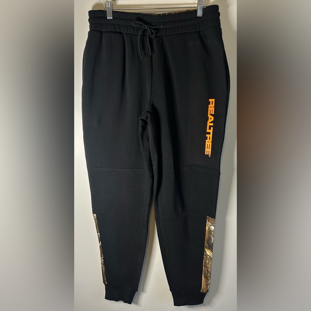 Realtree Sweat Pants Sz M Track Pants Black Camo Hunting Polyester Outdoor EUC